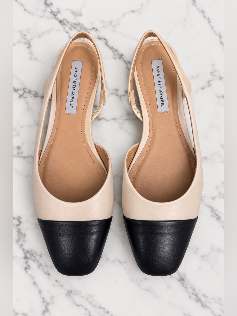 Saks Fifth Avenue Two Tone Cap Toe
Slingback Flats Size 6